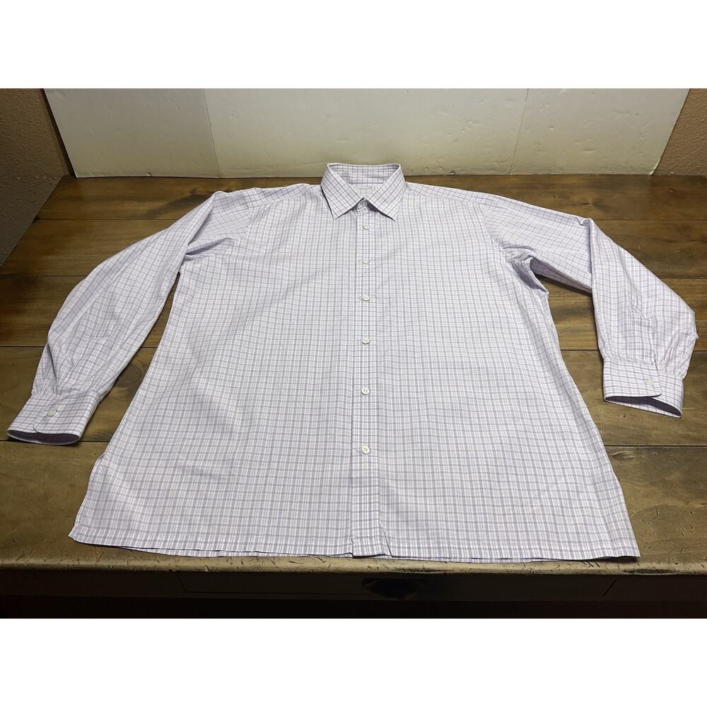 Charvet Paris Long Sleeve Button Up Dress Shirt Purple Plaid Mens 42 16 1/2